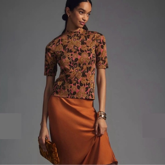 Anthropologie (Maeve) Brown and Pink Floral Blouse - Picture 2 of 2